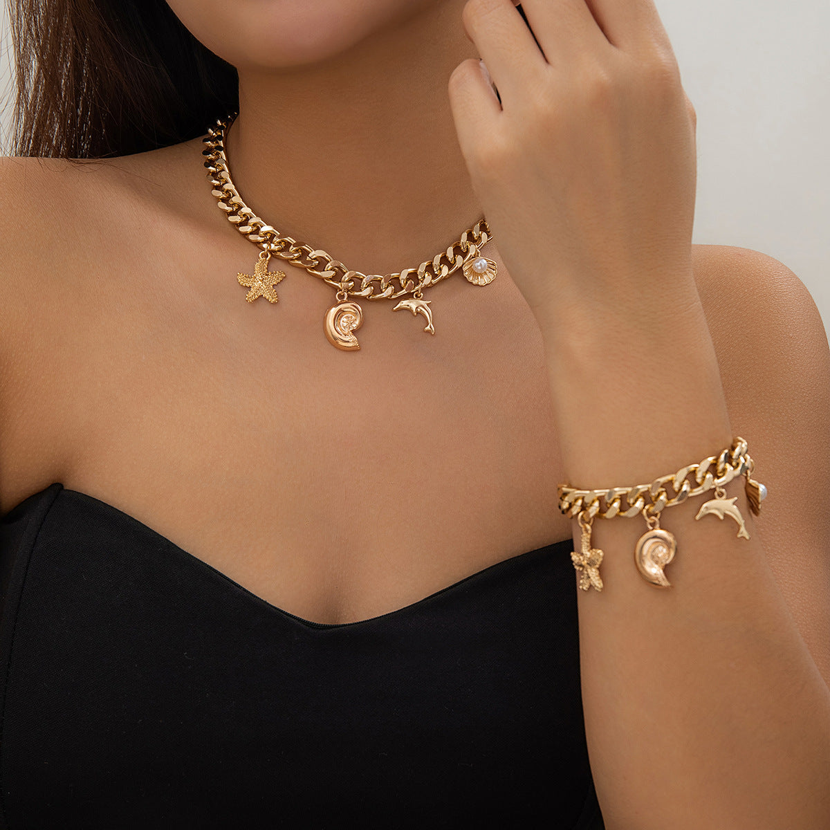 Boho Ocean Pendant Choker & Bracelet Set | GirlyNest