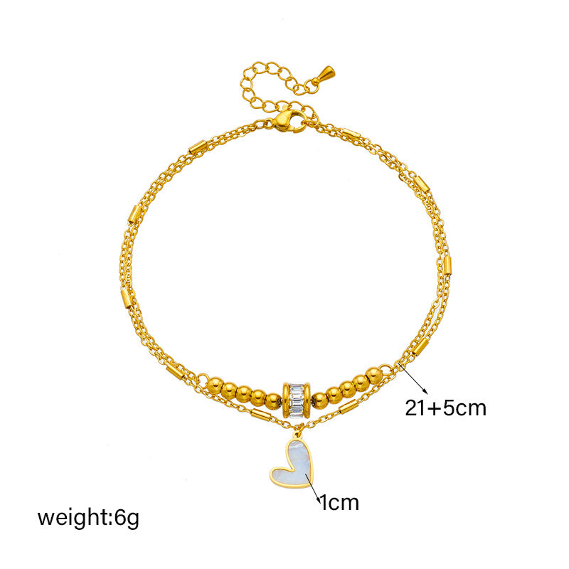 Boho Love Heart Anklet - Double Layer Tassel Chain | GirlyNest