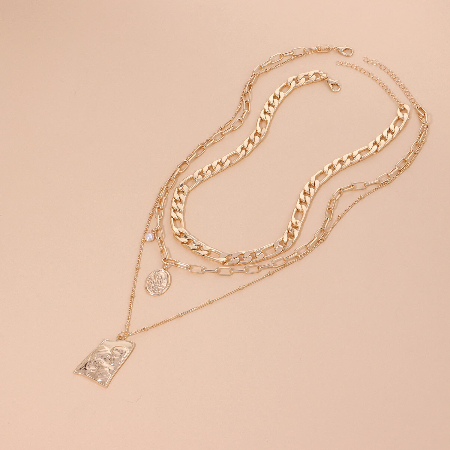 Vintage Punk Pearl Necklace - Bold Layered Statement