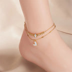 Boho Love Heart Anklet - Double Layer Tassel Chain | GirlyNest