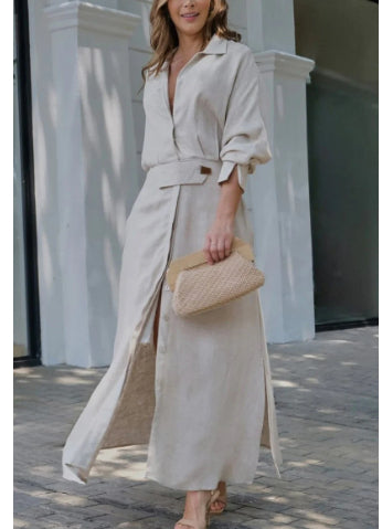 Elegant Tied Waist Shirt Dress - Effortless Style | GirlyNest