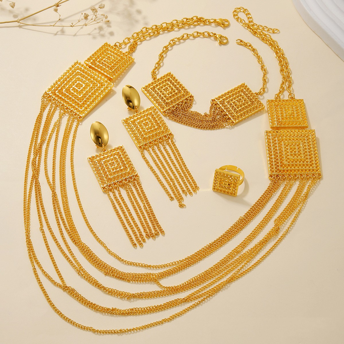 Gold Plated Tassel Necklace Set - Statement Jewelry | GirlyNest