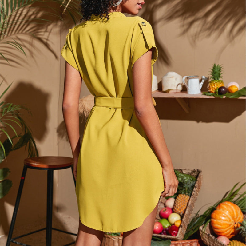 V-Neck Belted Summer Dress with Bowknot | GirlyNest