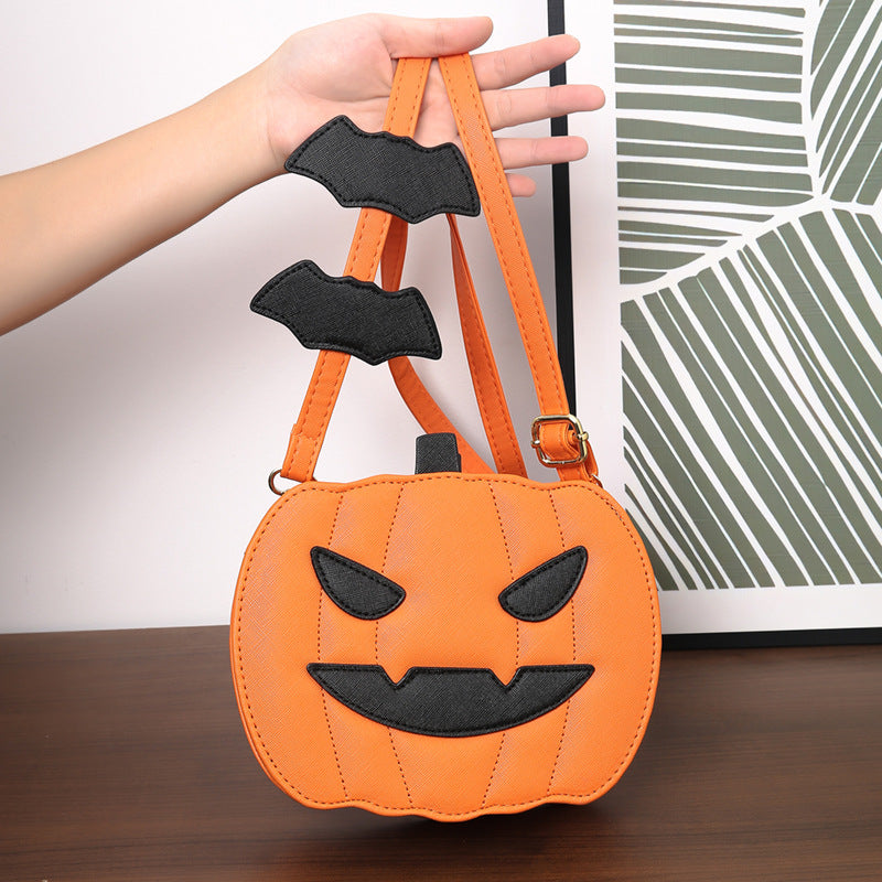 Halloween Pumpkin Cartoon Crossbody Bag with Bat | GirlyNest