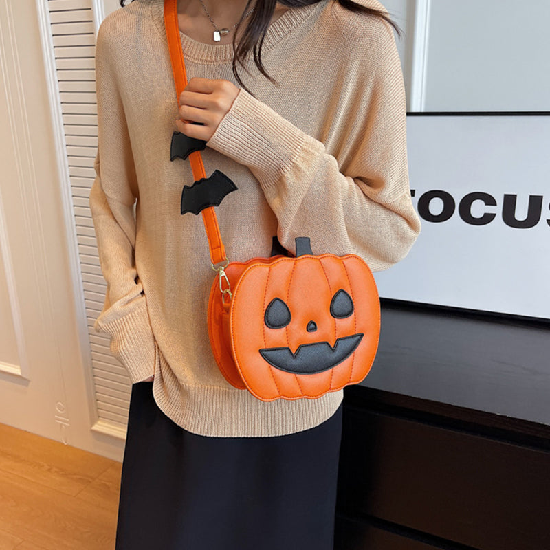 Halloween Pumpkin Cartoon Crossbody Bag with Bat | GirlyNest