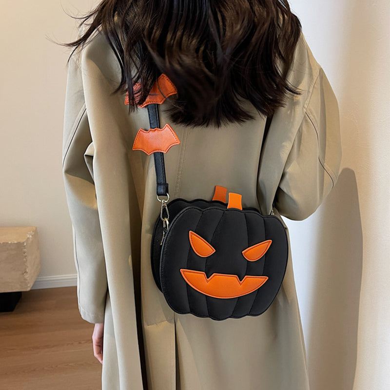 Halloween Pumpkin Cartoon Crossbody Bag with Bat | GirlyNest