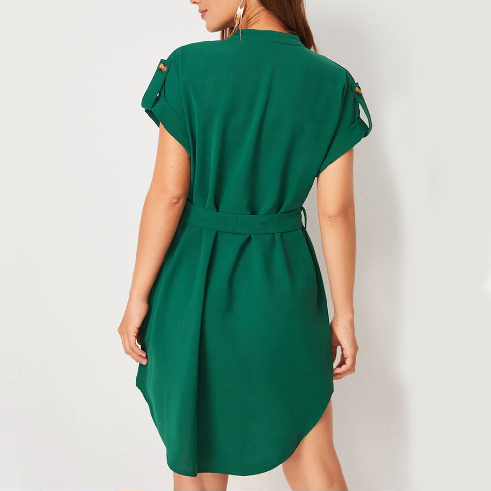 V-Neck Belted Summer Dress with Bowknot | GirlyNest